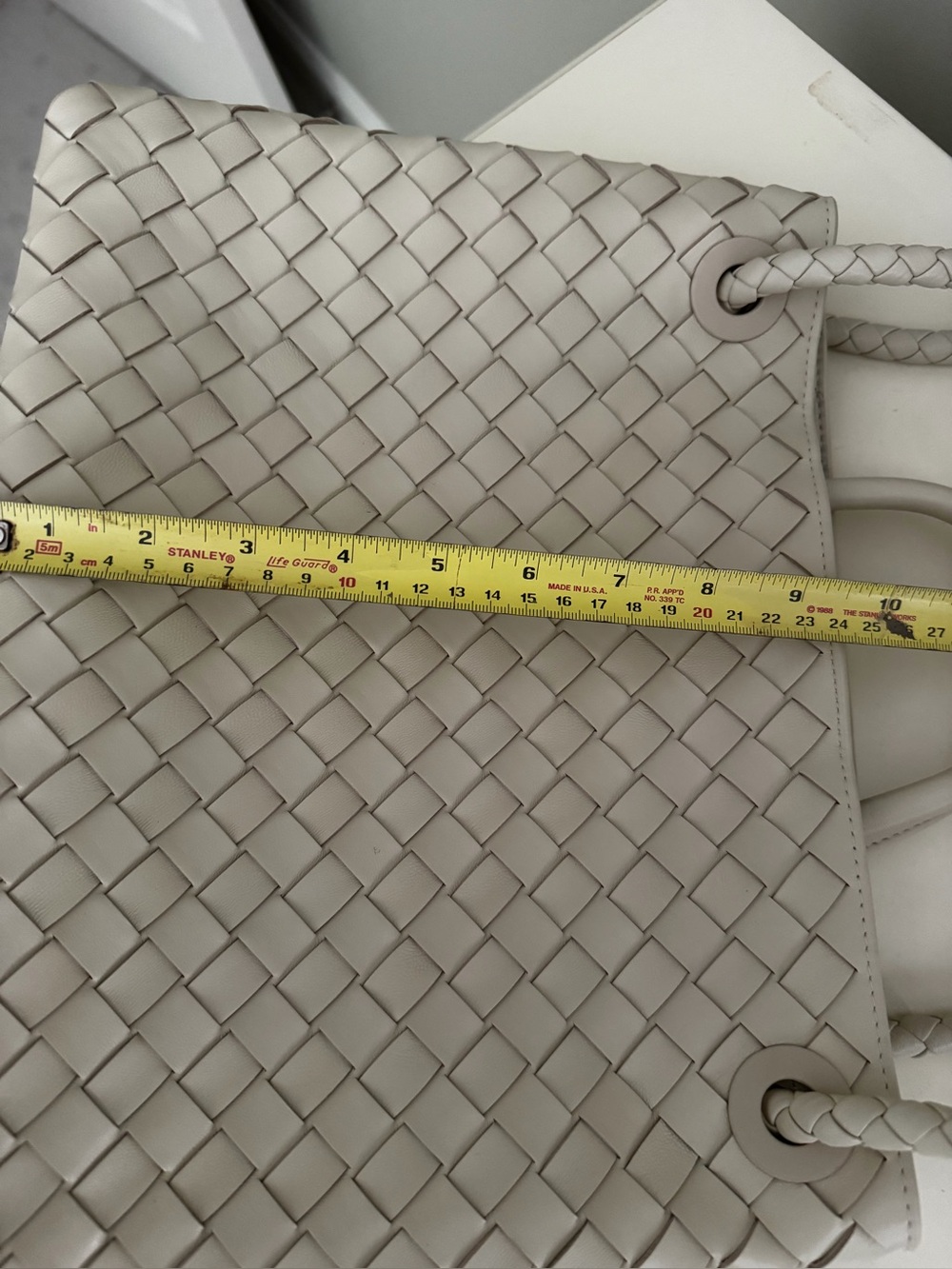 Woven Leather Top-Handle Tote in Cream with Gold Accent - Picture 9 of 9